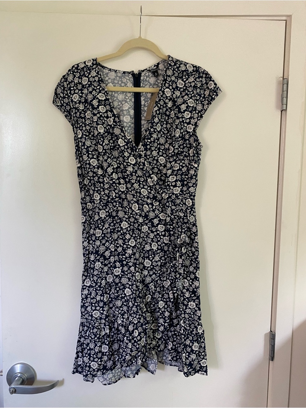 J. Crew Factory Navy and White Floral V-Neck Mini Dress